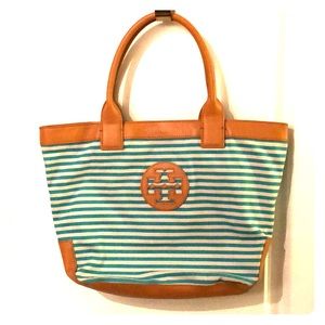 Tory Burch teal and white leather bag